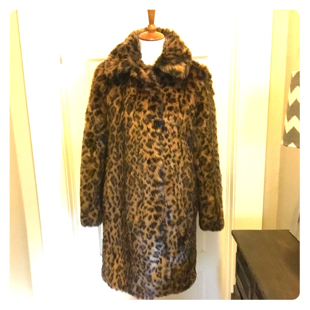J. Crew Collection Faux Fur Leopard Coat